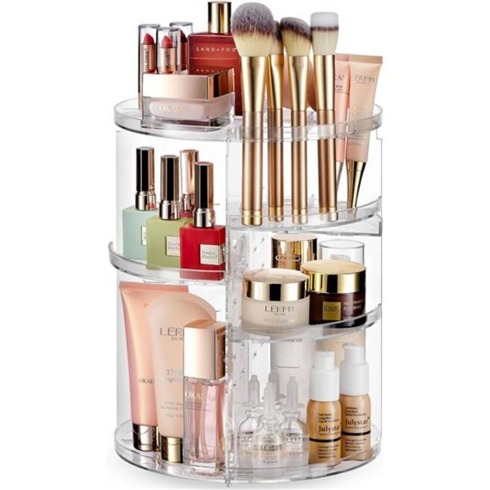 Rotating makeup organizer clear 360 spinning cosmetic storage for vanity counter